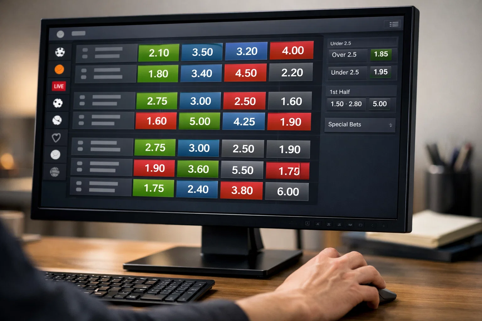 Écran affichant des cotes de paris sportifs variées