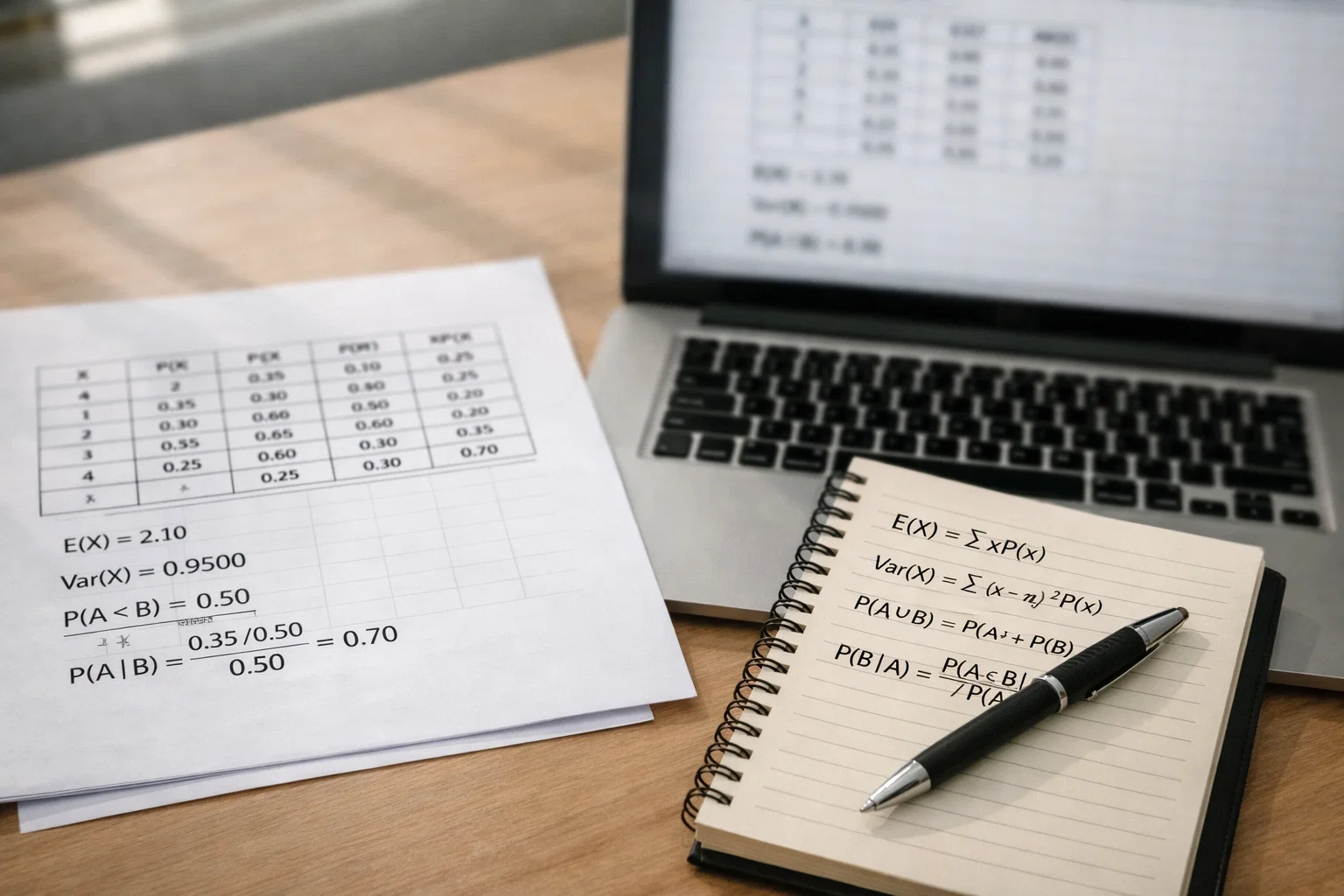 Feuille de calcul avec formules mathématiques et probabilités