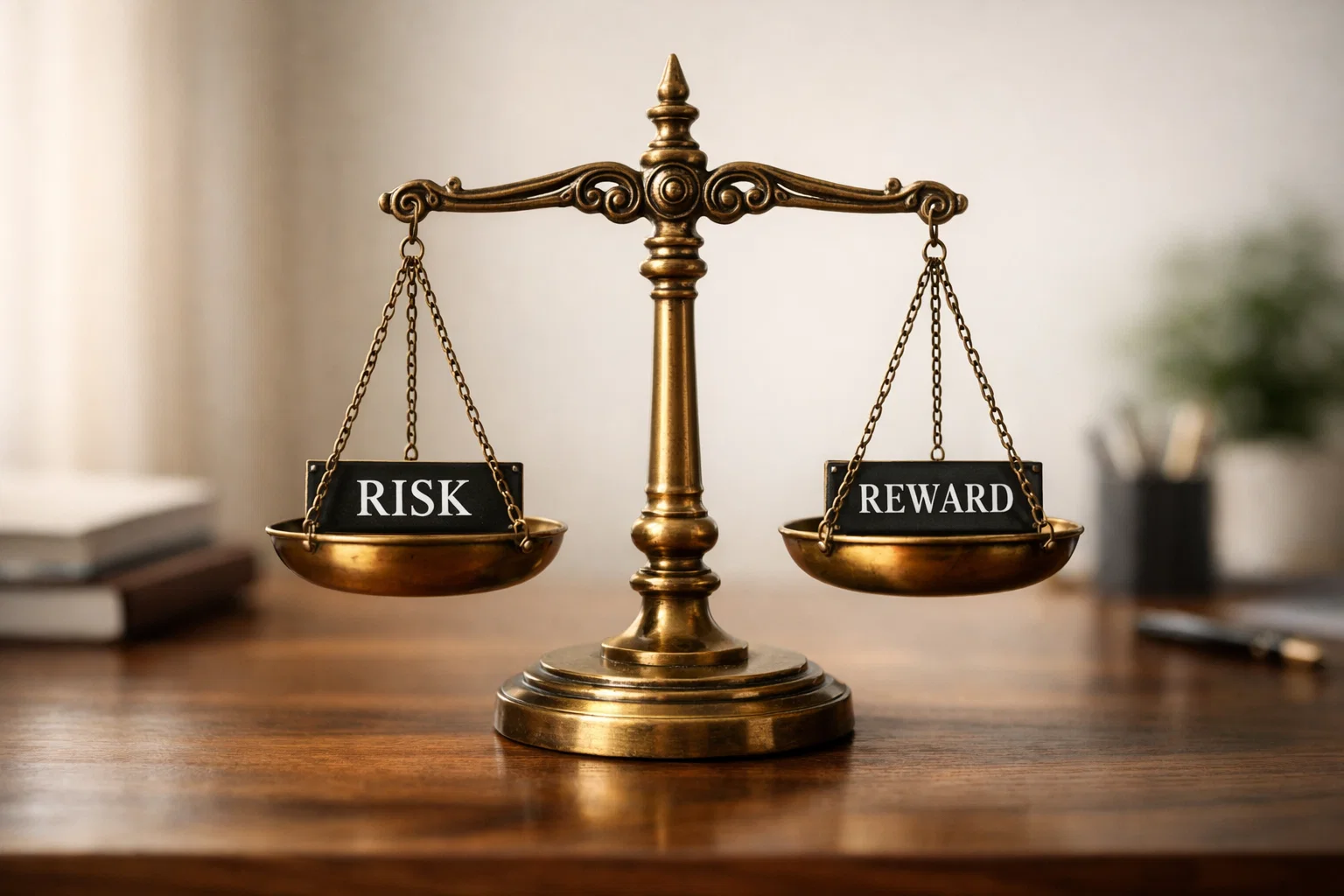 Balance symbolisant l'équilibre entre risque et récompense