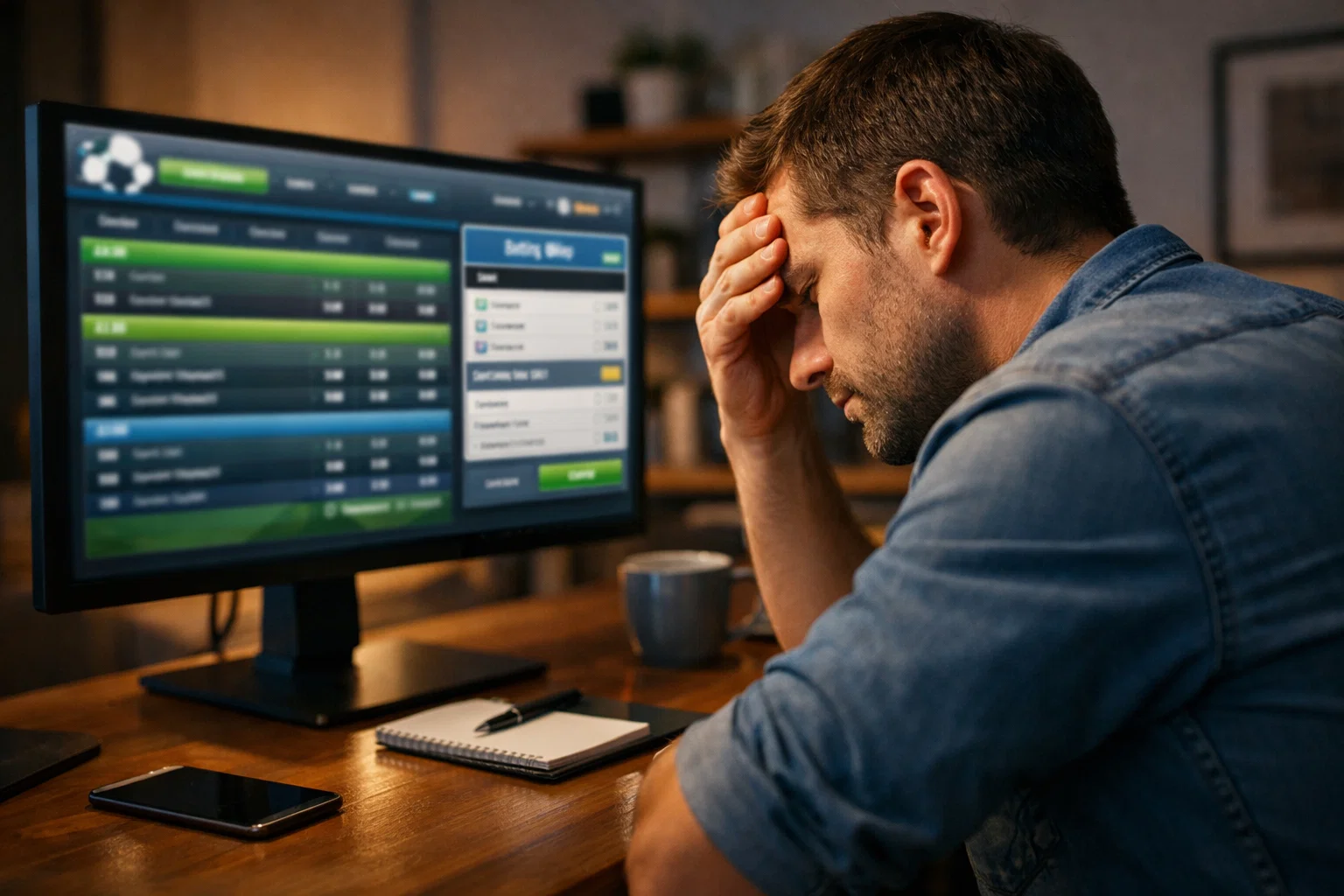 Personne réfléchissant devant un écran de paris sportifs