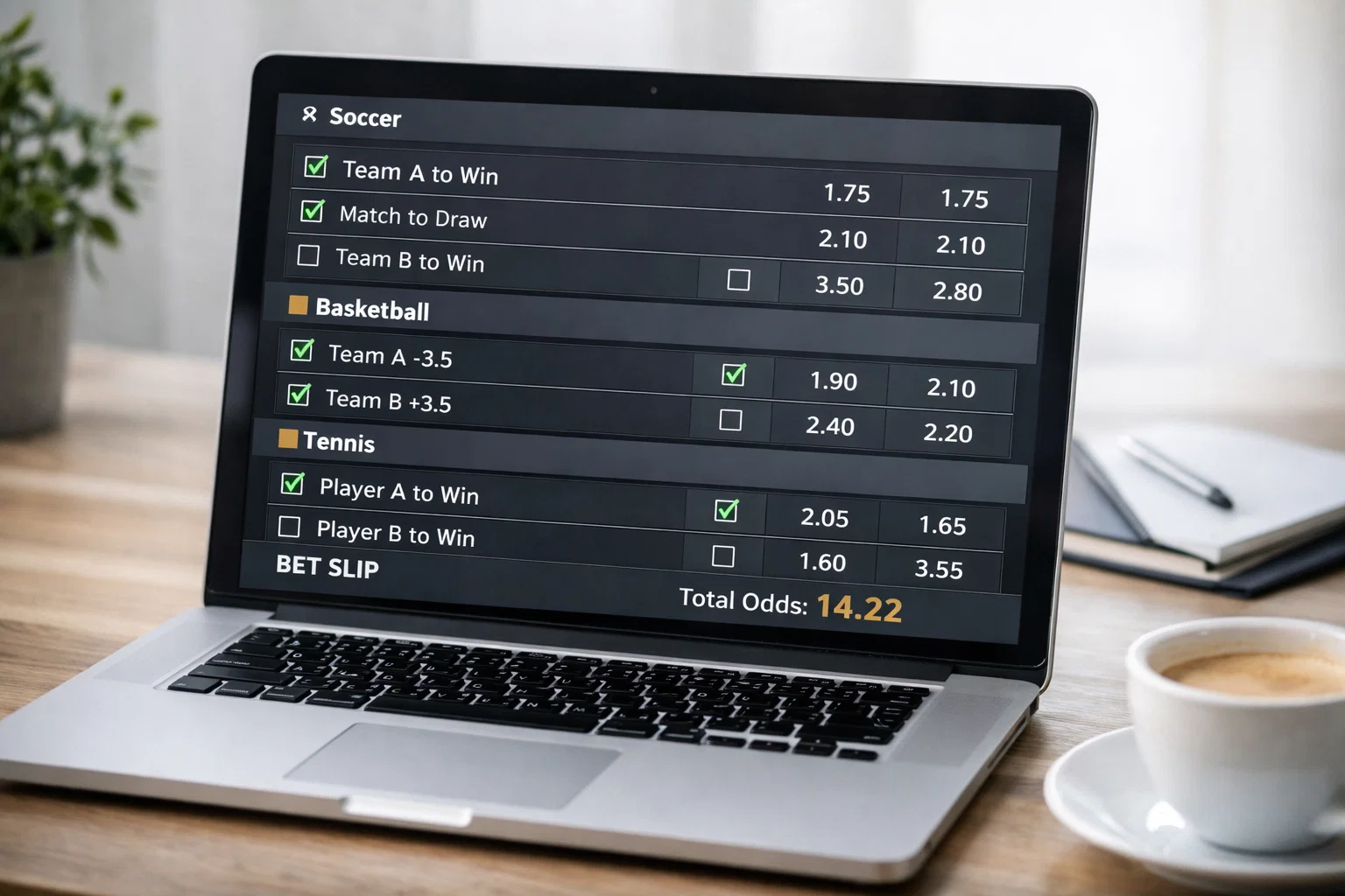 Interface de paris montrant plusieurs matchs sélectionnés