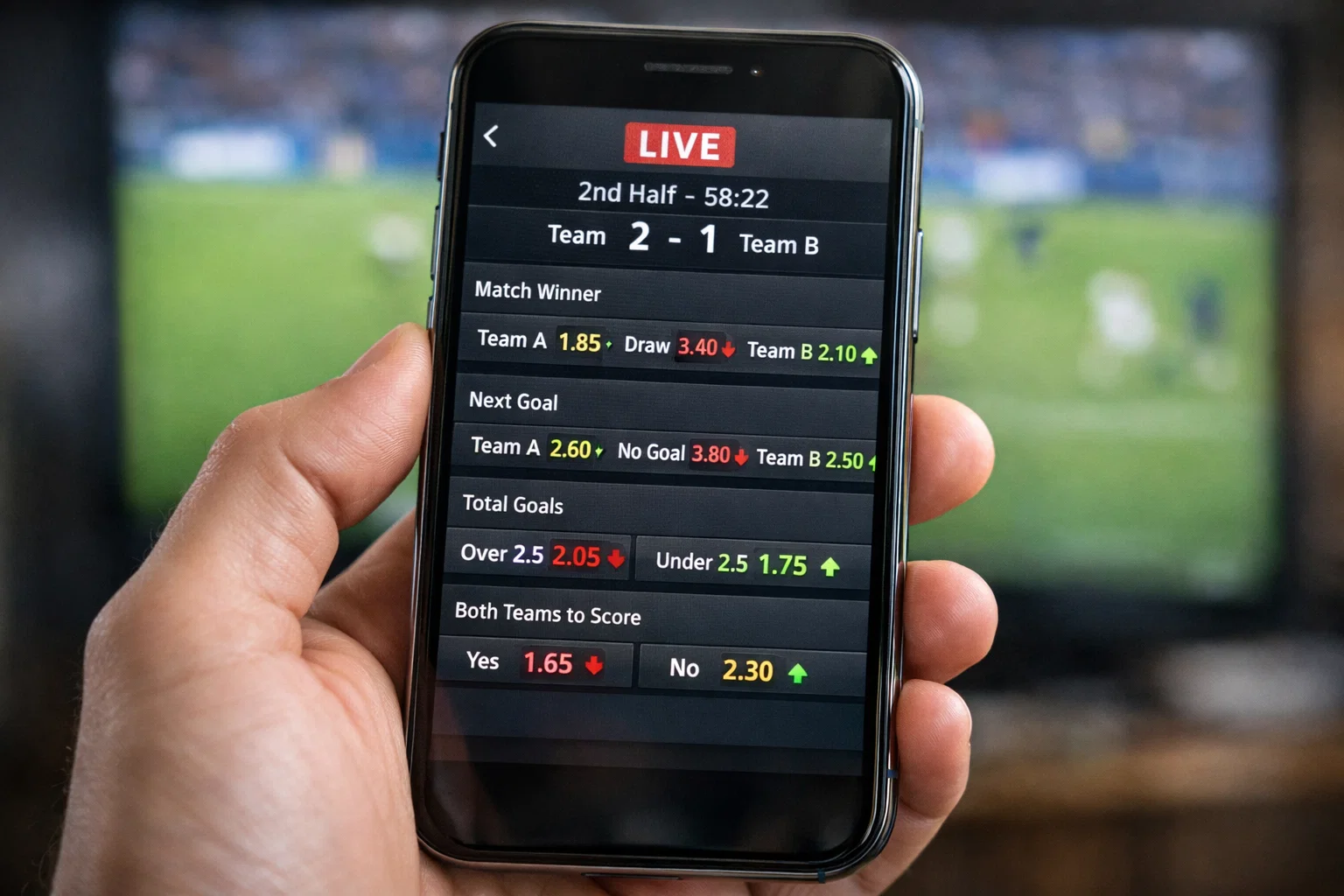 Interface de paris en direct affichant des cotes en temps réel