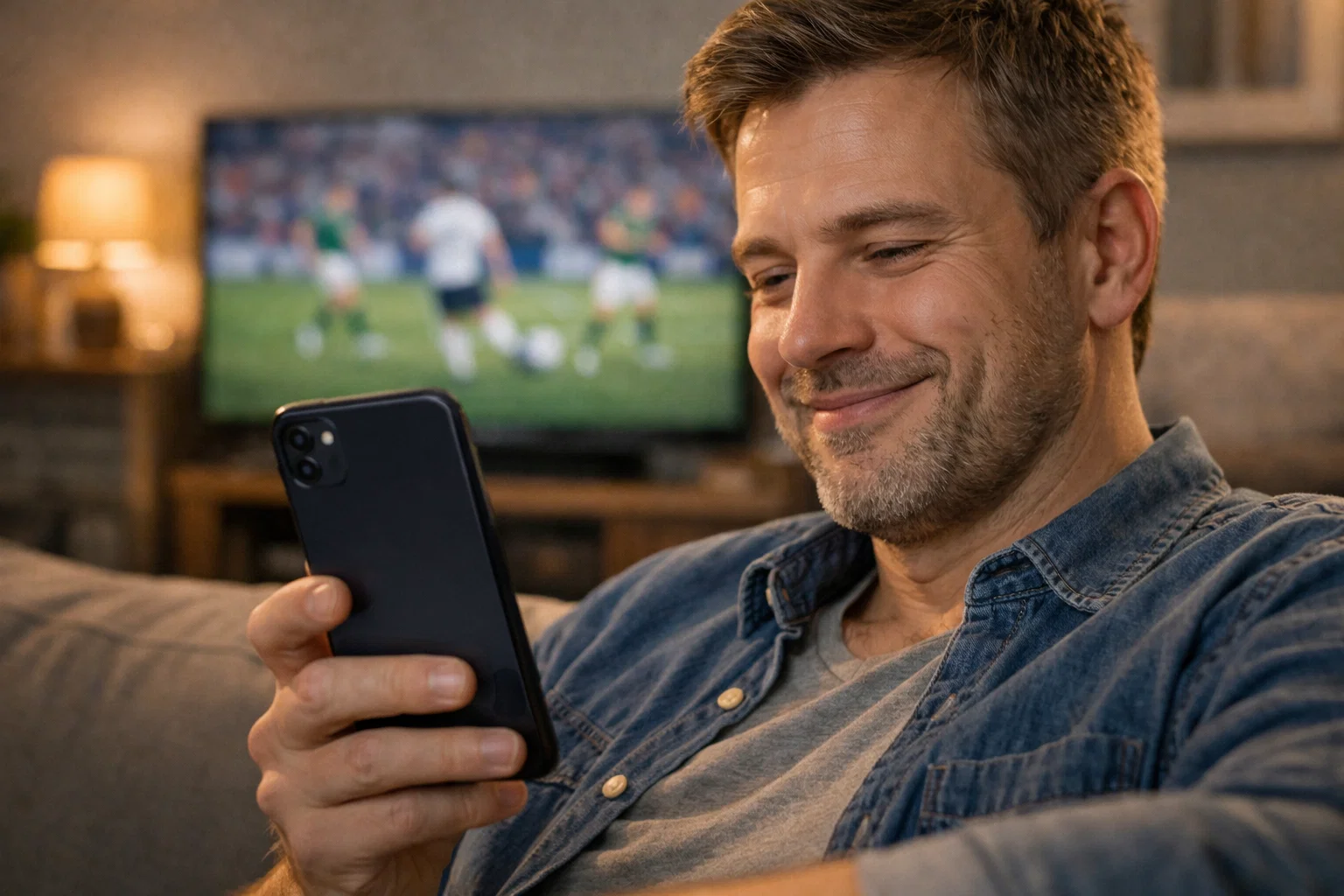 Parieur satisfait regardant son téléphone avec un gain affiché