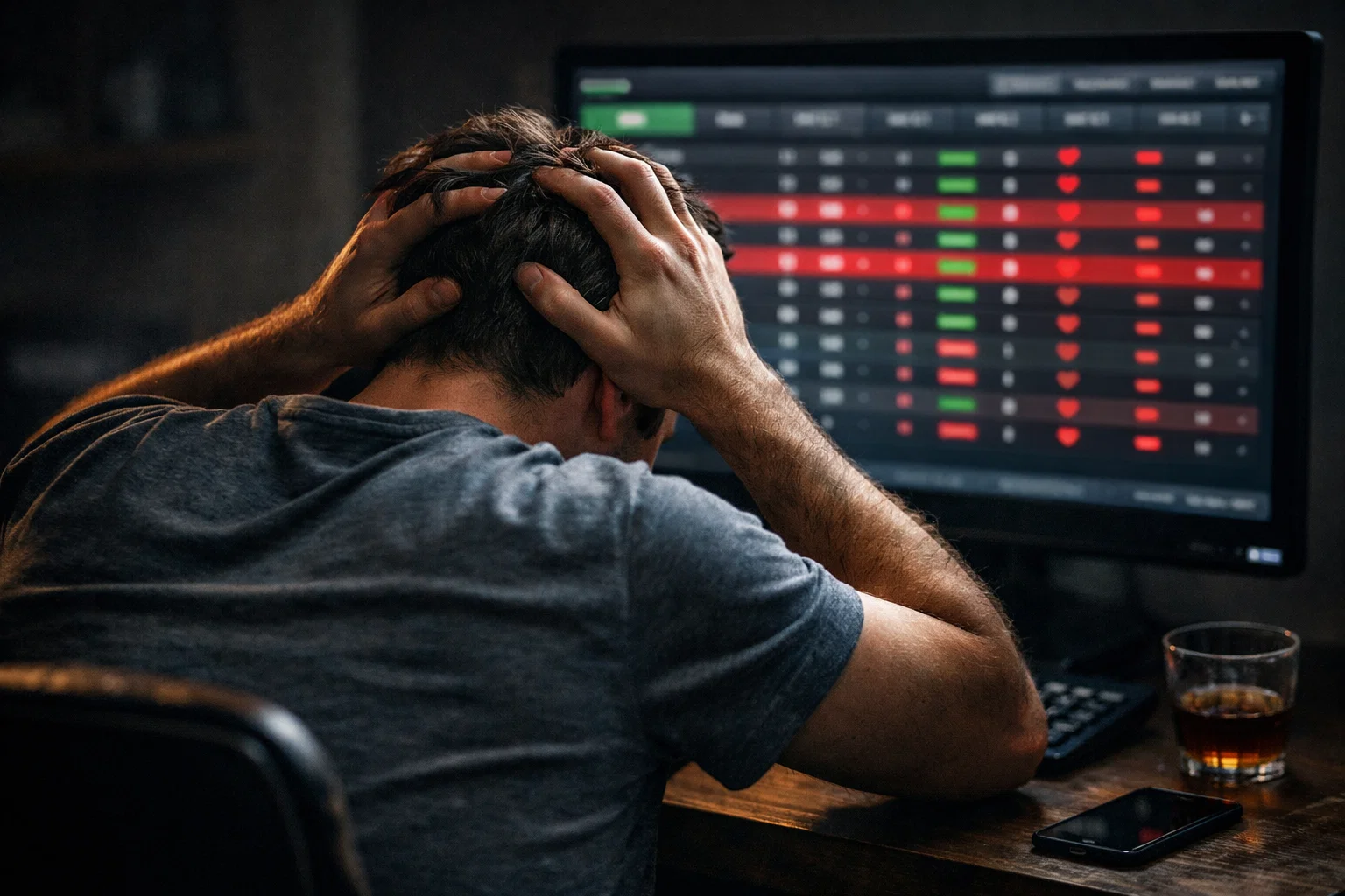 Personne stressée devant un écran montrant des résultats de paris