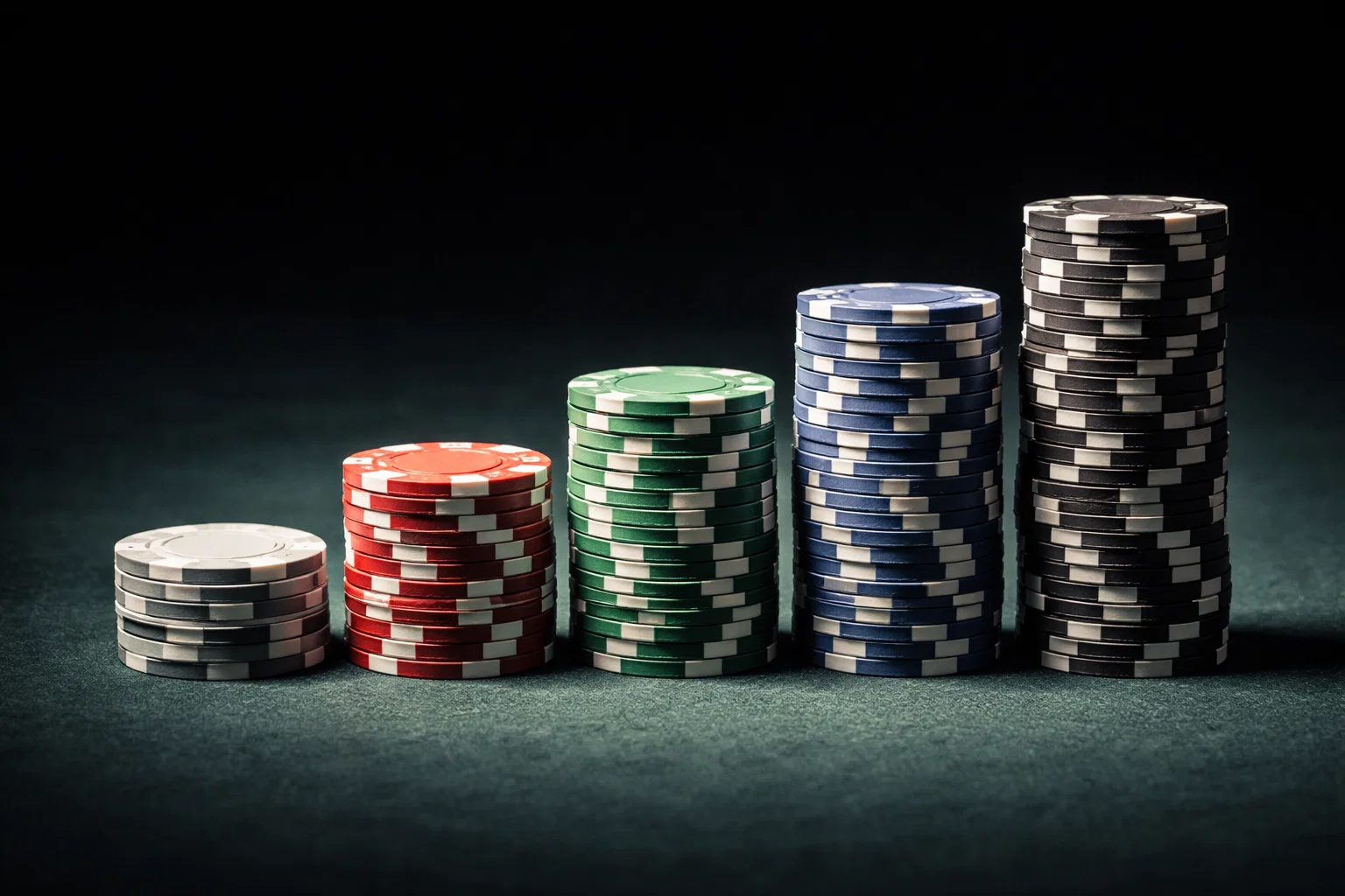 Représentation visuelle d'une progression de mises avec des jetons empilés