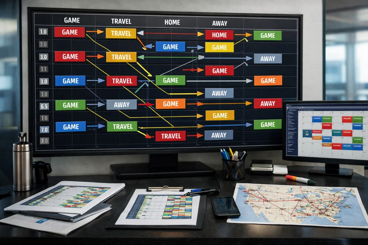 Tableau de calendrier sportif avec planification de matchs