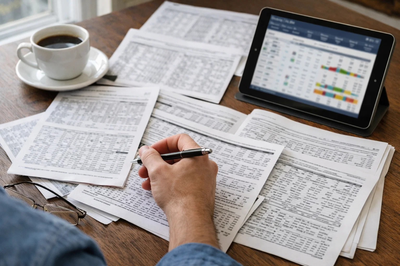 Personne étudiant les programmes des courses hippiques