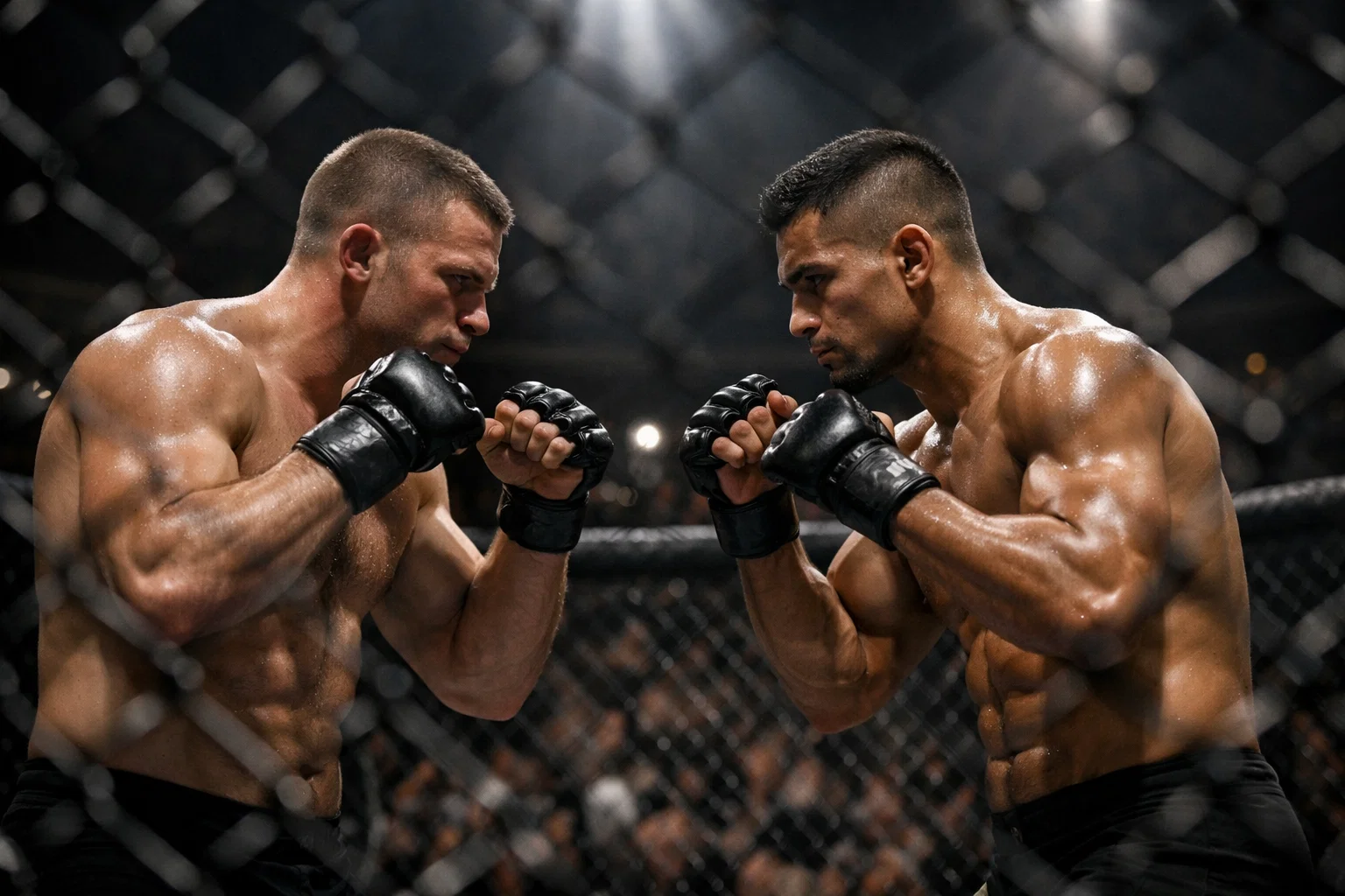 Combattants de MMA face à face dans l'octogone