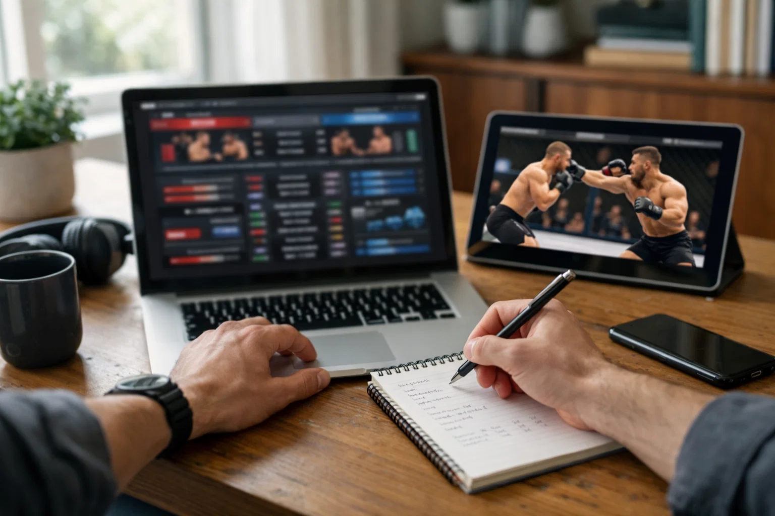 Personne analysant des statistiques de combattants MMA