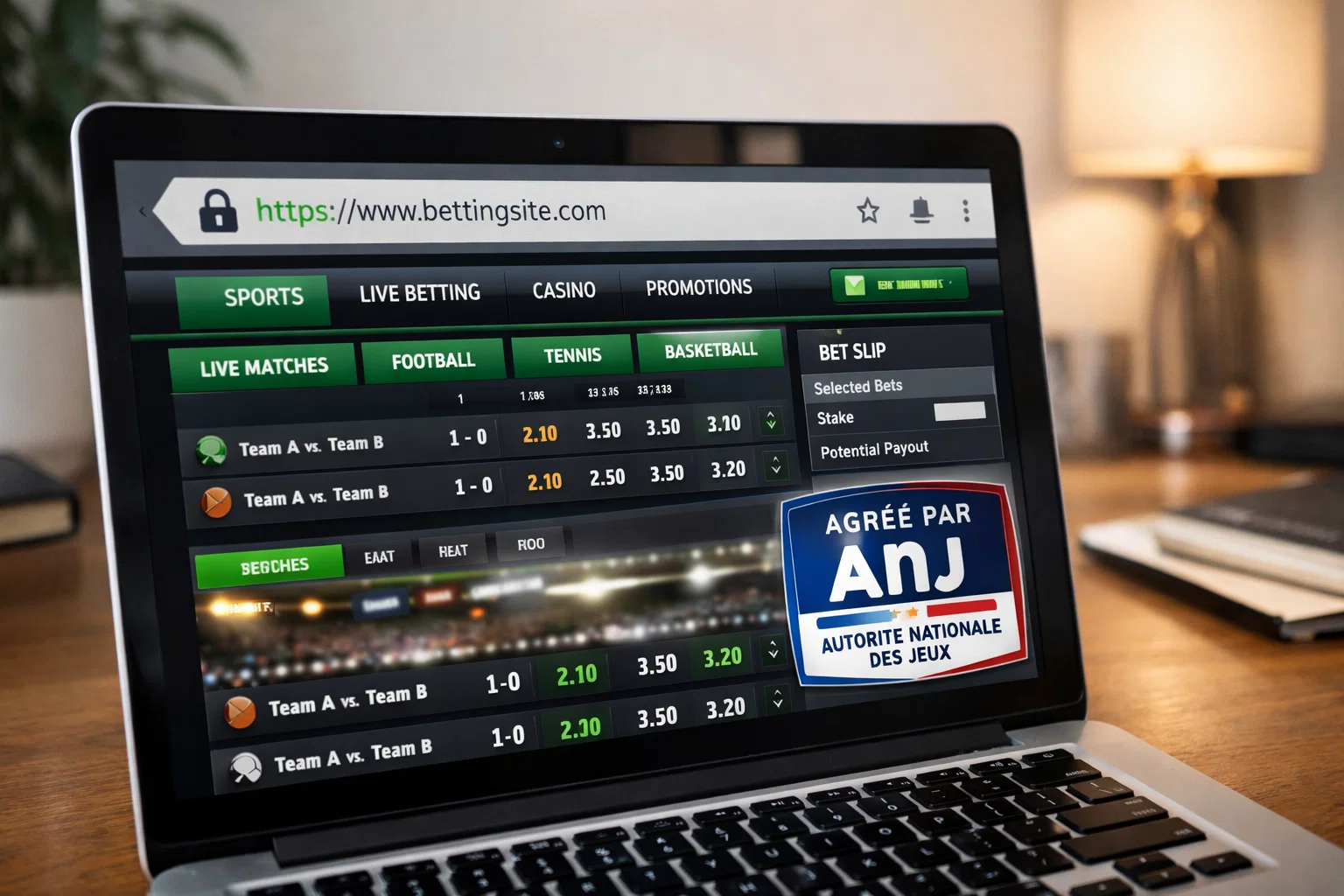 Interface sécurisée d'un site de paris en ligne avec logo de certification