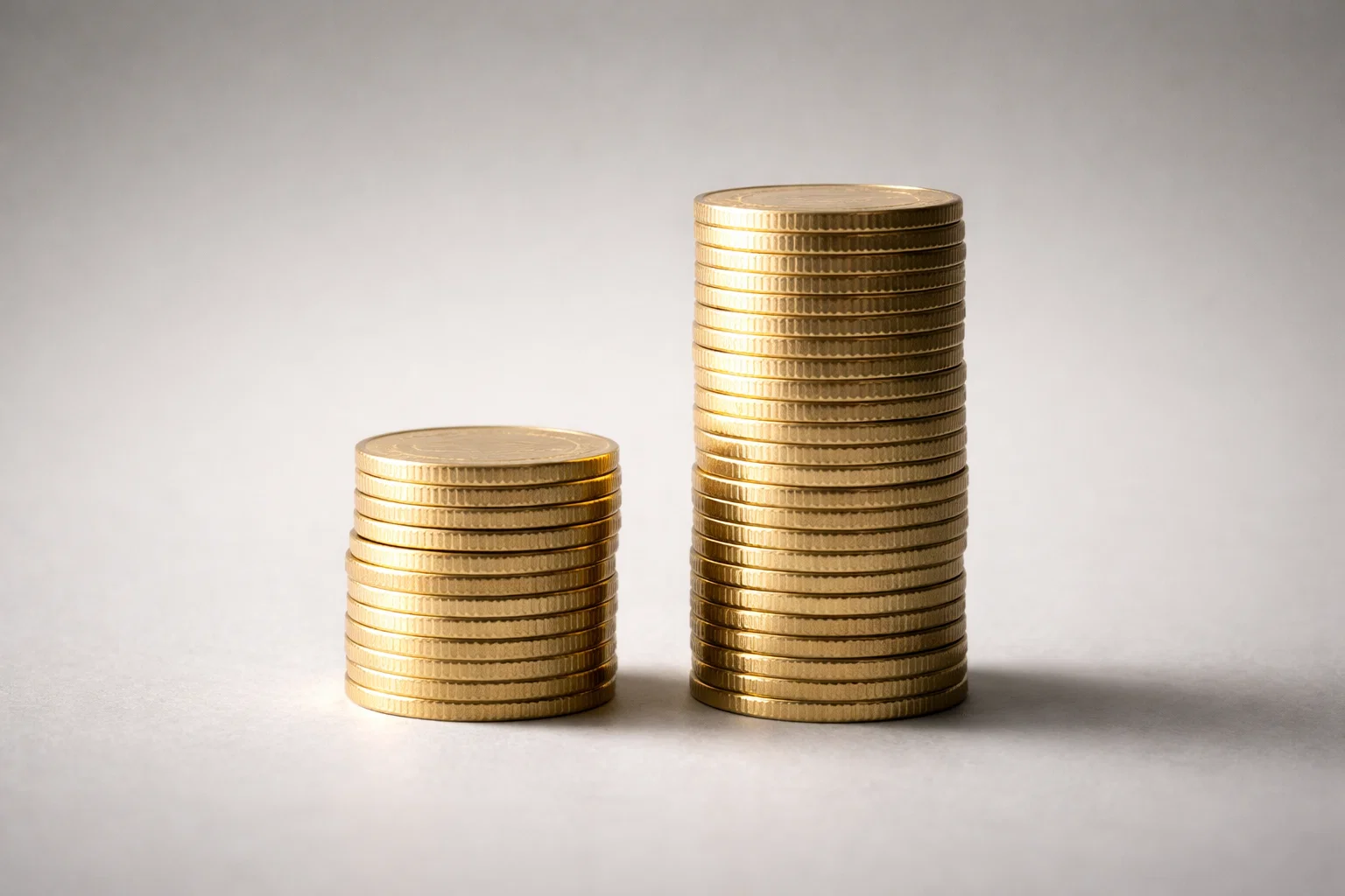 Deux colonnes de pièces de monnaie de hauteurs différentes illustrant la différence de gains potentiels