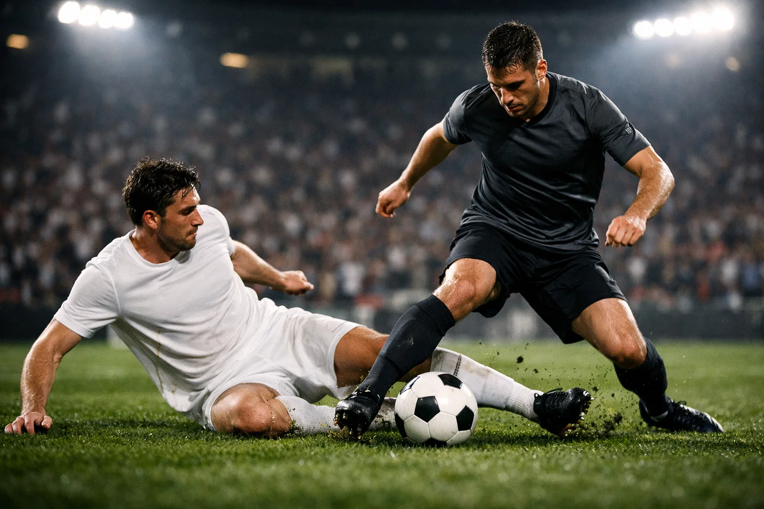 Joueurs de football en action sur un terrain de Ligue 1