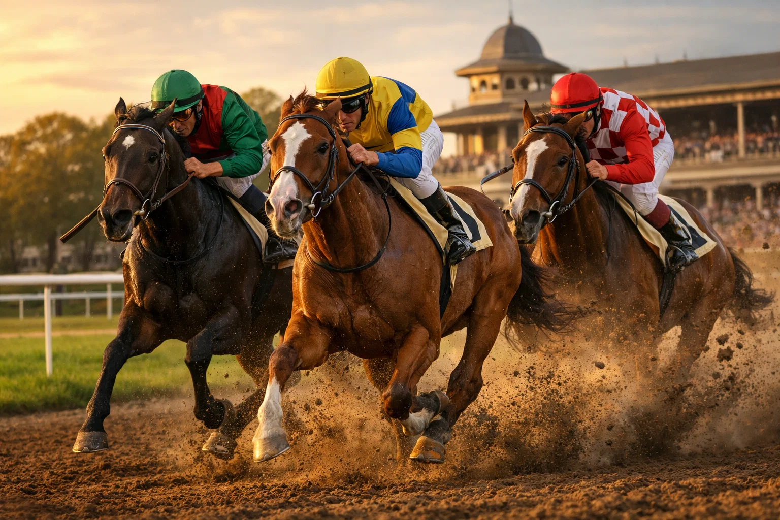 Courses hippiques avec chevaux et jockeys sur une piste française