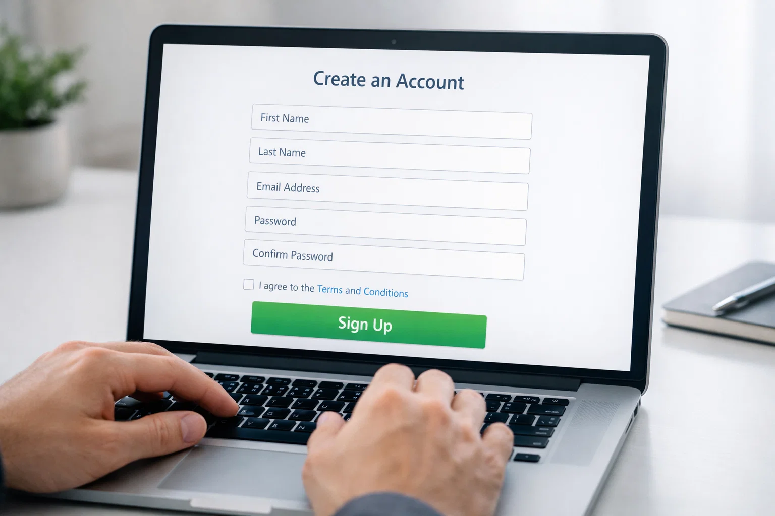 Formulaire d'inscription en ligne sur un écran d'ordinateur