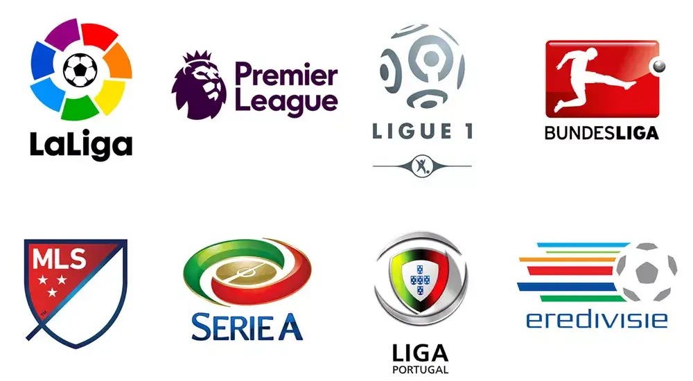 Collage des logos et trophées des principales compétitions de football européennes