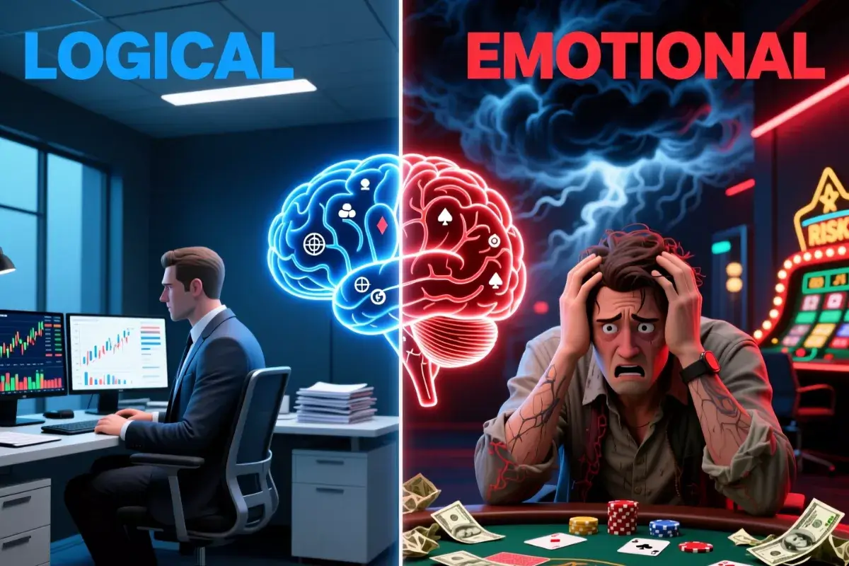 Contraste entre parieur professionnel calme et joueur émotionnel stressé