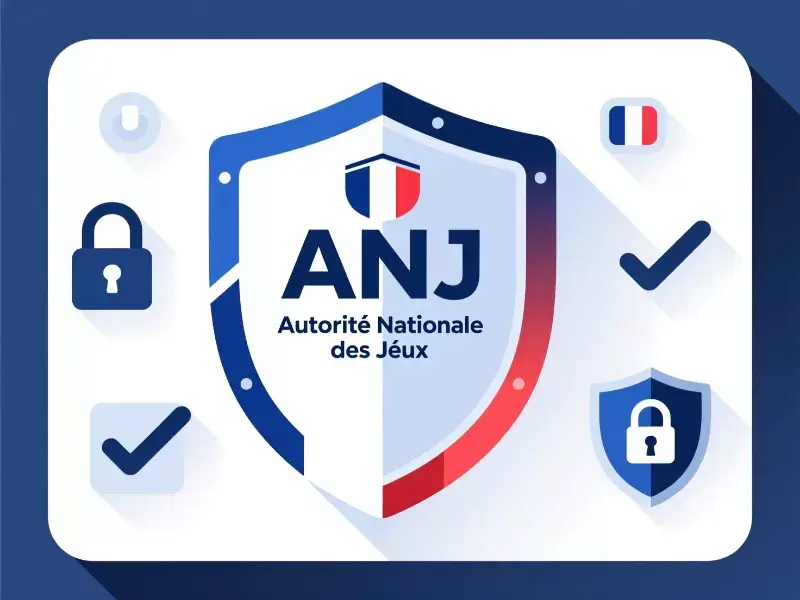 Bouclier numérique avec emblème officiel de l'ANJ représentant la protection légale