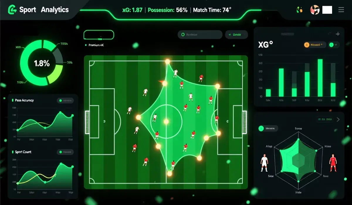 Dashboard moderne d'analyse statistique football avec graphiques et métriques xG